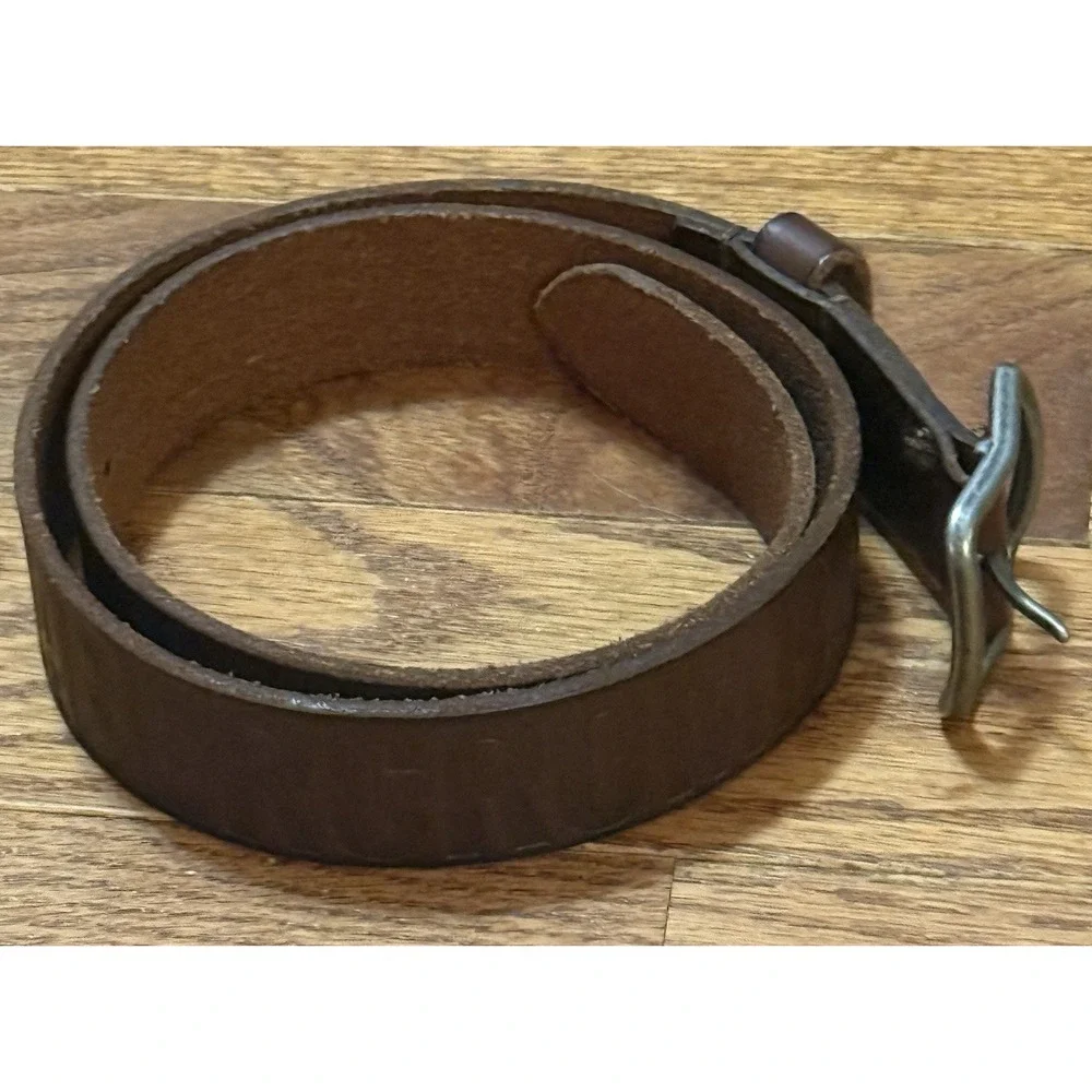 Vintage Abercrombie & Fitch 100% Leather Belt Size Kids 9-12Y Brown Moose Logo